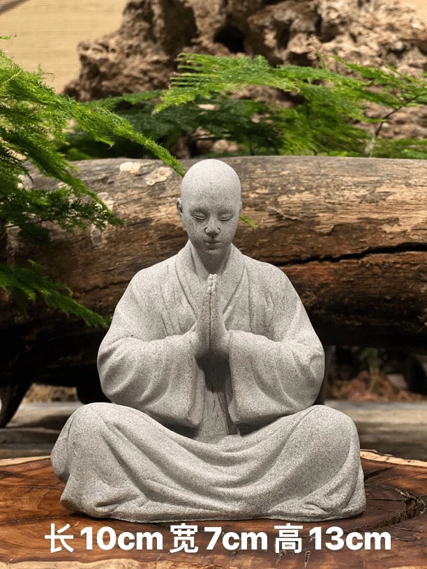 新中式青砂石打坐和尚合成青石桌面禅意鱼缸盆景假山微景观造景