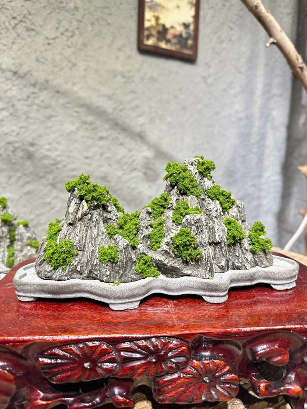 假山流水骆驼峰带底座一套高山流水造景摆件