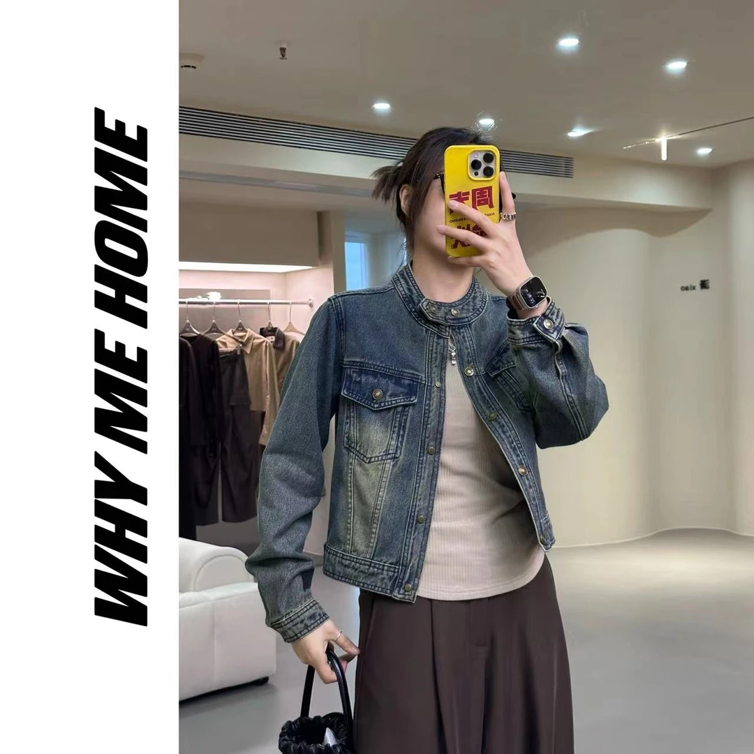 【摩登复古牛仔】复古色港风牛仔外套7567
