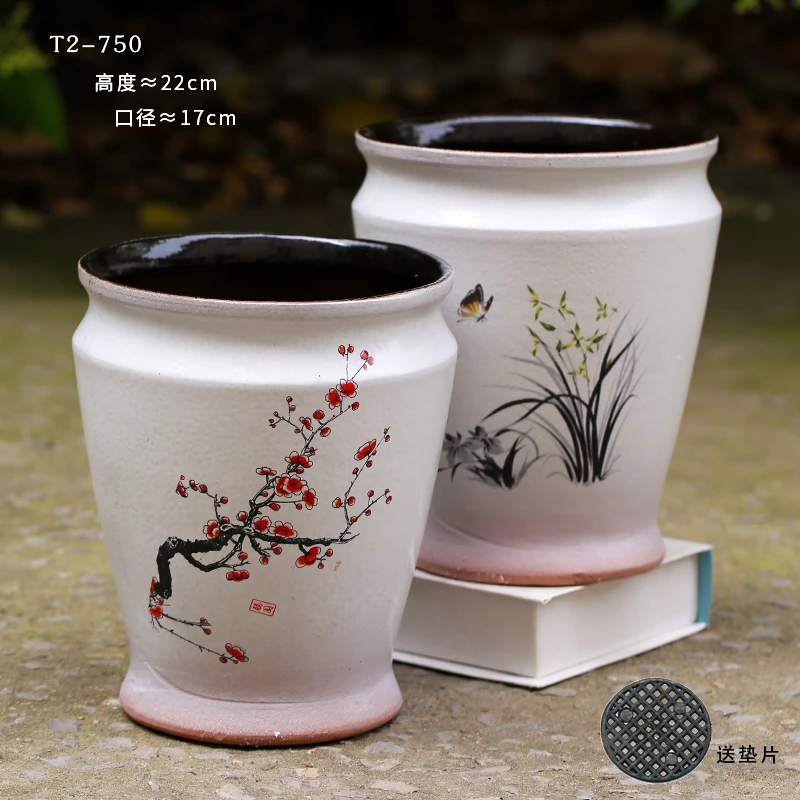 家用陶瓷创意手绘北欧风兰花盆大口多肉绿植蝴蝶兰专用特价T2-750