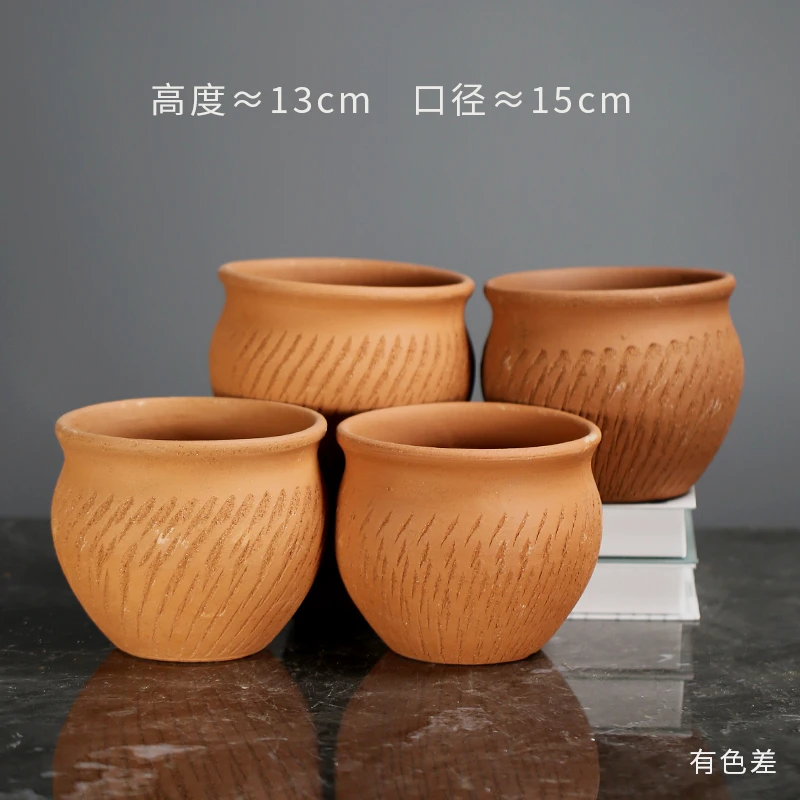 T4-34多肉花盆新款创意陶瓷透气粗陶原色多肉老桩花盆高多肉花盆