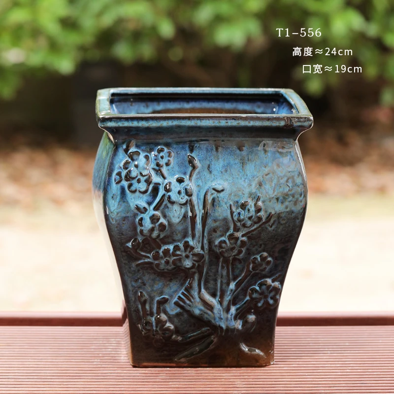 T1-556多肉花盆方口陶瓷紫砂粗陶乌木四方形室内简约老桩悬崖盆