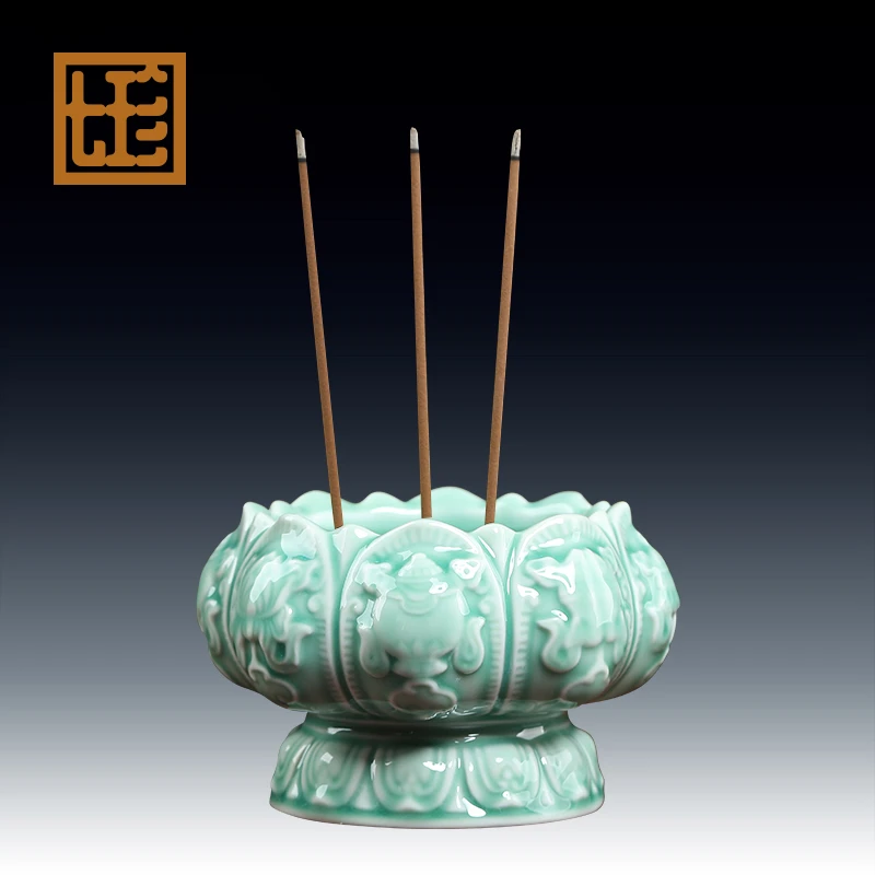 七珍陶瓷八吉祥香炉摆件插香烧香炉家用室内线香香薰炉礼拜香炉