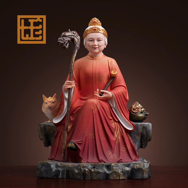 七珍陶瓷摆件《12英寸坐岩黑/老/太 橙韵彩》黑妈妈家用工艺品摆件