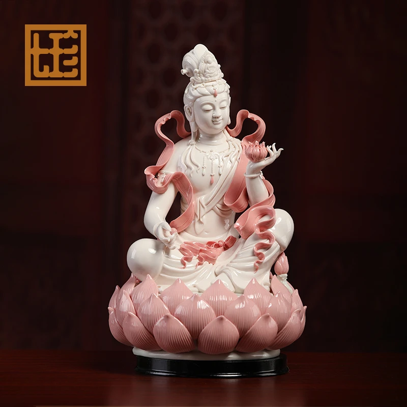 七珍德化《陶瓷自在飘带观/音》瓷像家用中式禅意摆件客厅