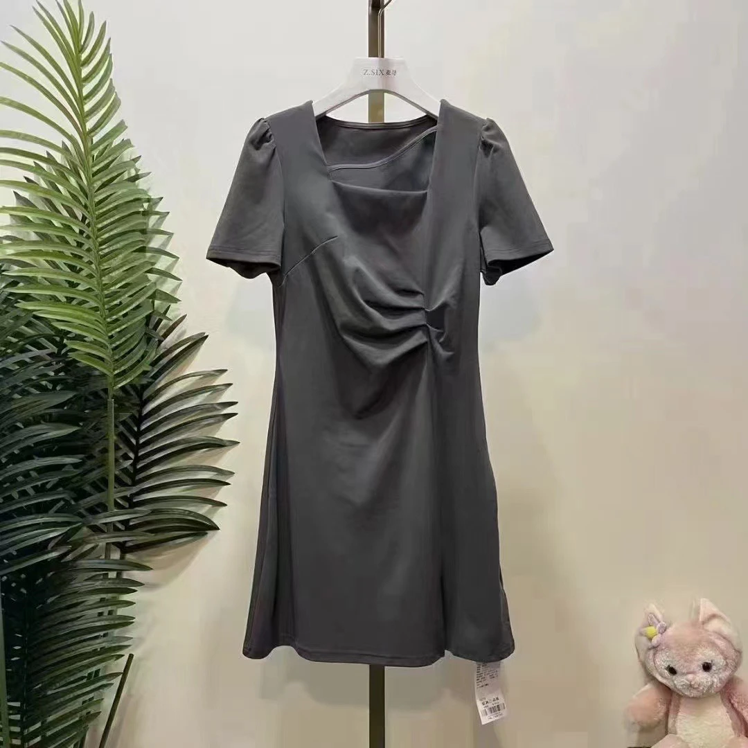 短款时尚气质休闲夏季长款黑色修身显瘦简约连衣裙开叉收腰裙子