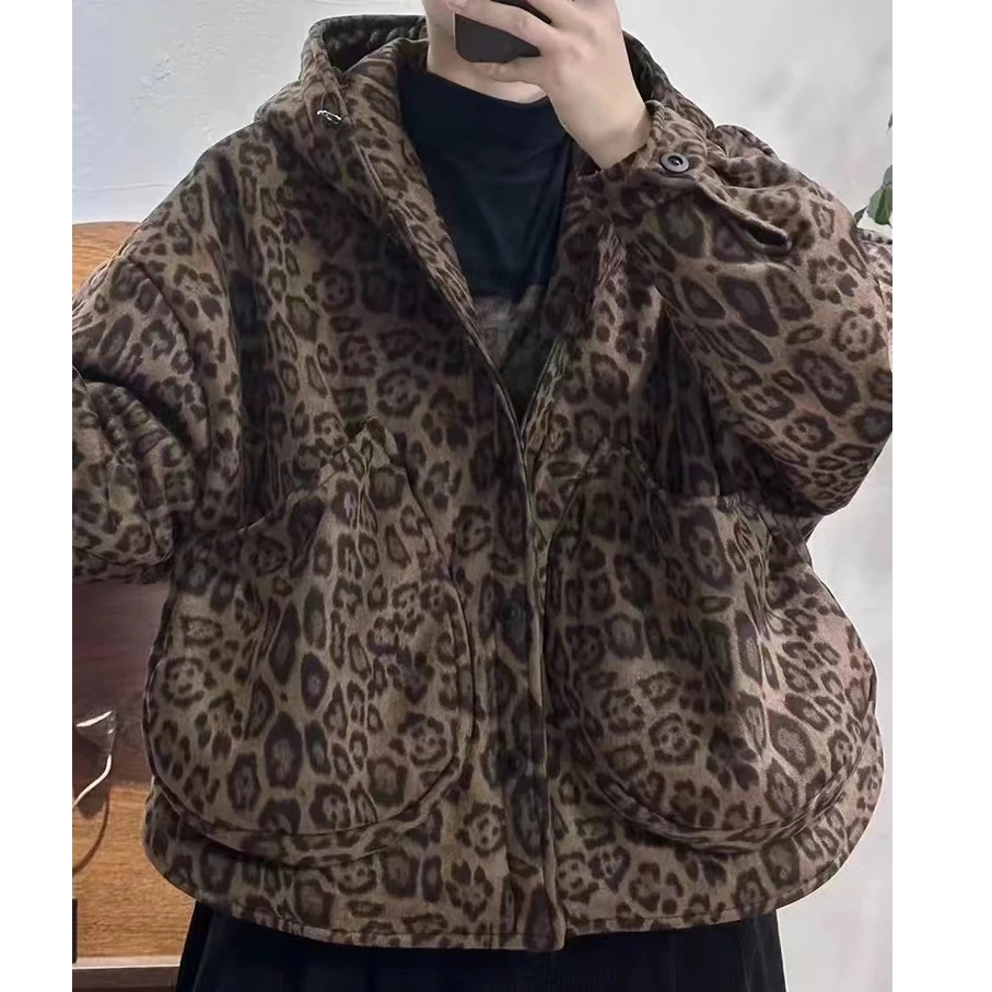 网红豹纹加厚大码路皮绒连帽款