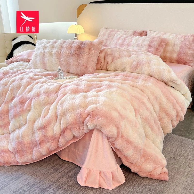 高端A类兔兔泡泡绒立体剪花牛奶绒四件套冬季床单被套床上用品