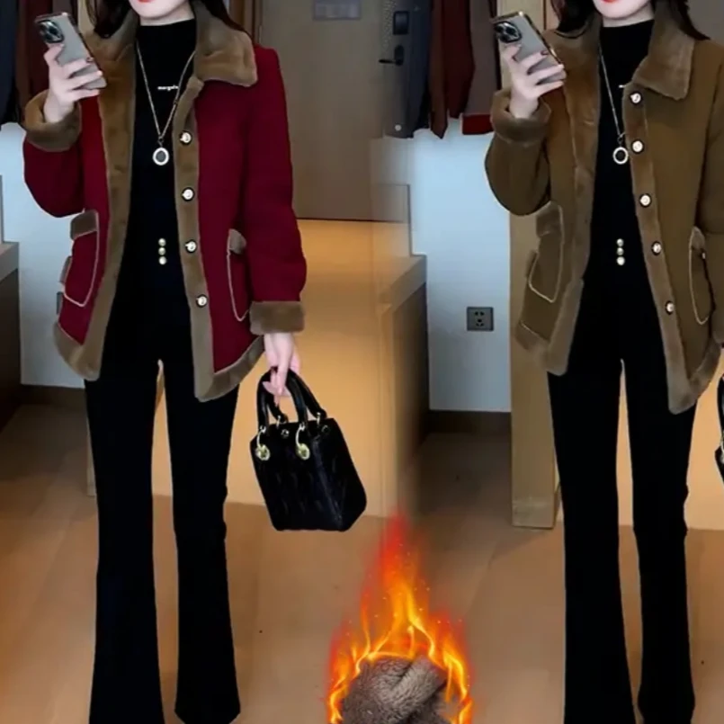 加绒加厚时尚毛呢外套女冬季新款洋气显瘦中长款保暖呢子大衣5380