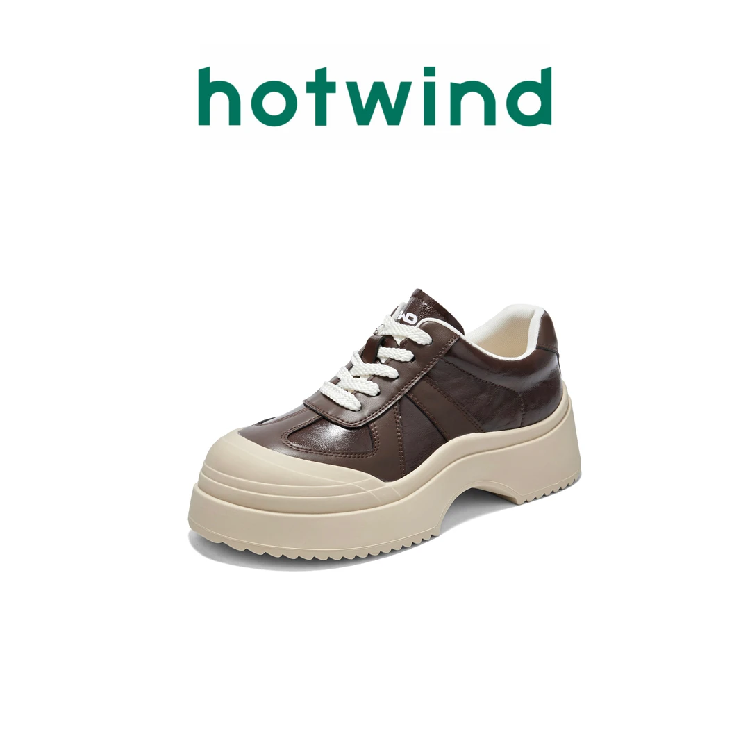 时尚百搭秋季真皮春季厚底圆头系带复古低帮