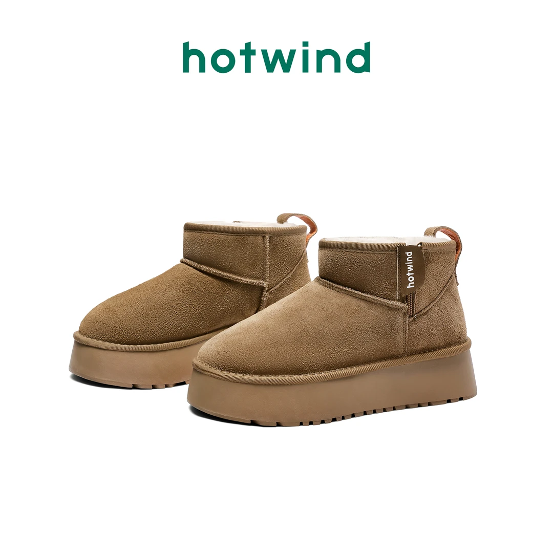 Hotwind热风【现货】时尚百搭面包鞋女2024秋冬加厚增高套脚雪地靴