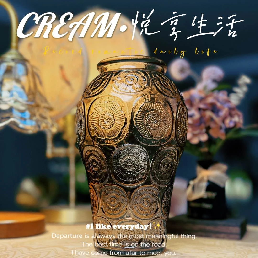 花瓶高级感客厅桌面插花摆件中古咖色装饰玻璃花器轻奢样板间摆设