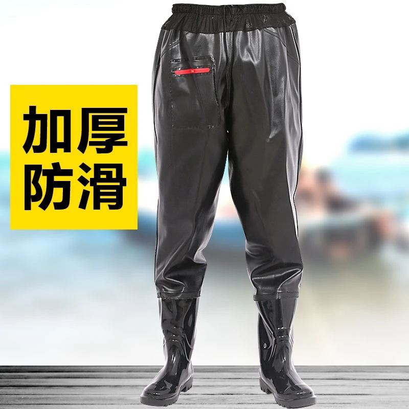 加厚齐腰下水平底软底钓鱼雨裤防水捕鱼过膝连体雨裤男款