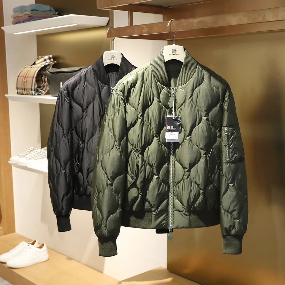 英式奢华2024秋冬季新款轻薄男士棒球领白鹅绒飞行夹克羽绒服9445