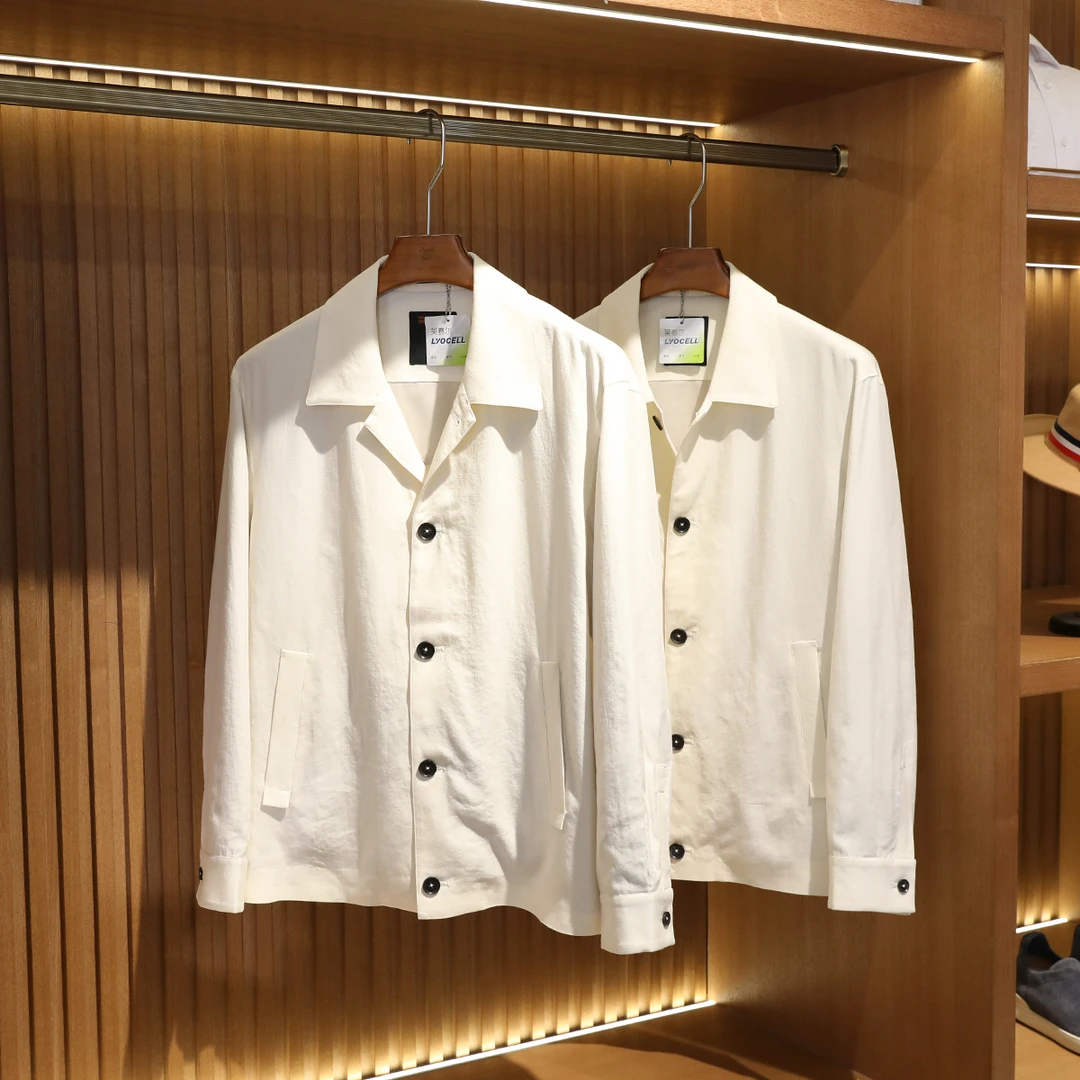 Z系同款意式奢华2024春秋季衬衫款翻领夹克男莱赛尔亚麻外套9231