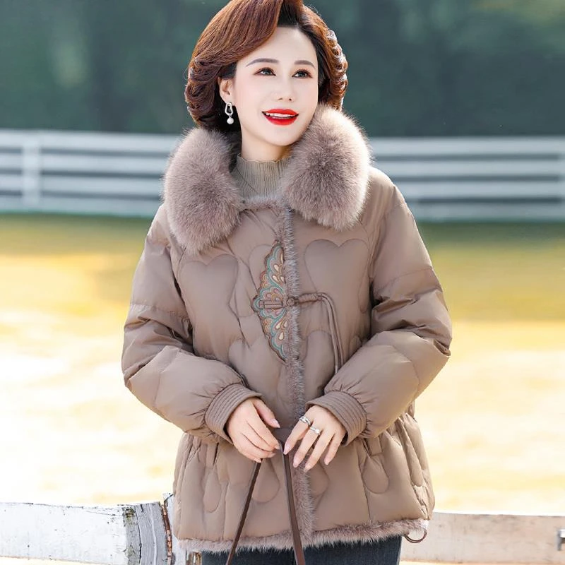 皮尔卡丹中老年人洋气棉服女妈妈秋冬装棉袄冬季中年棉服外套2025