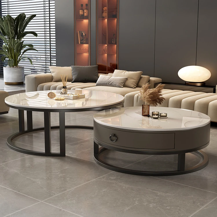 网红爆款小圆桌圆形岩板茶几轻奢现代简约小户型烤漆家用极简折叠