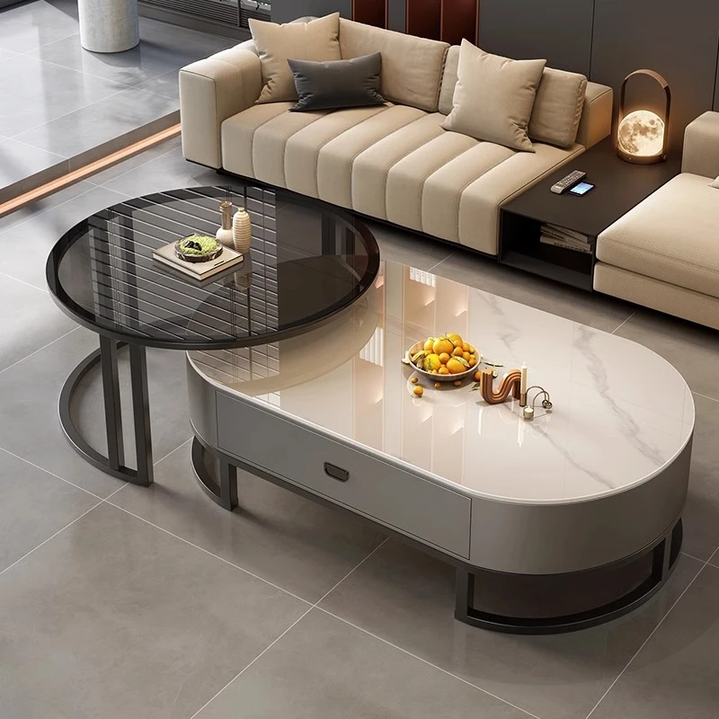 岩板茶几客厅家用轻奢现代简约2024新款茶桌椭圆形网红小户型茶几