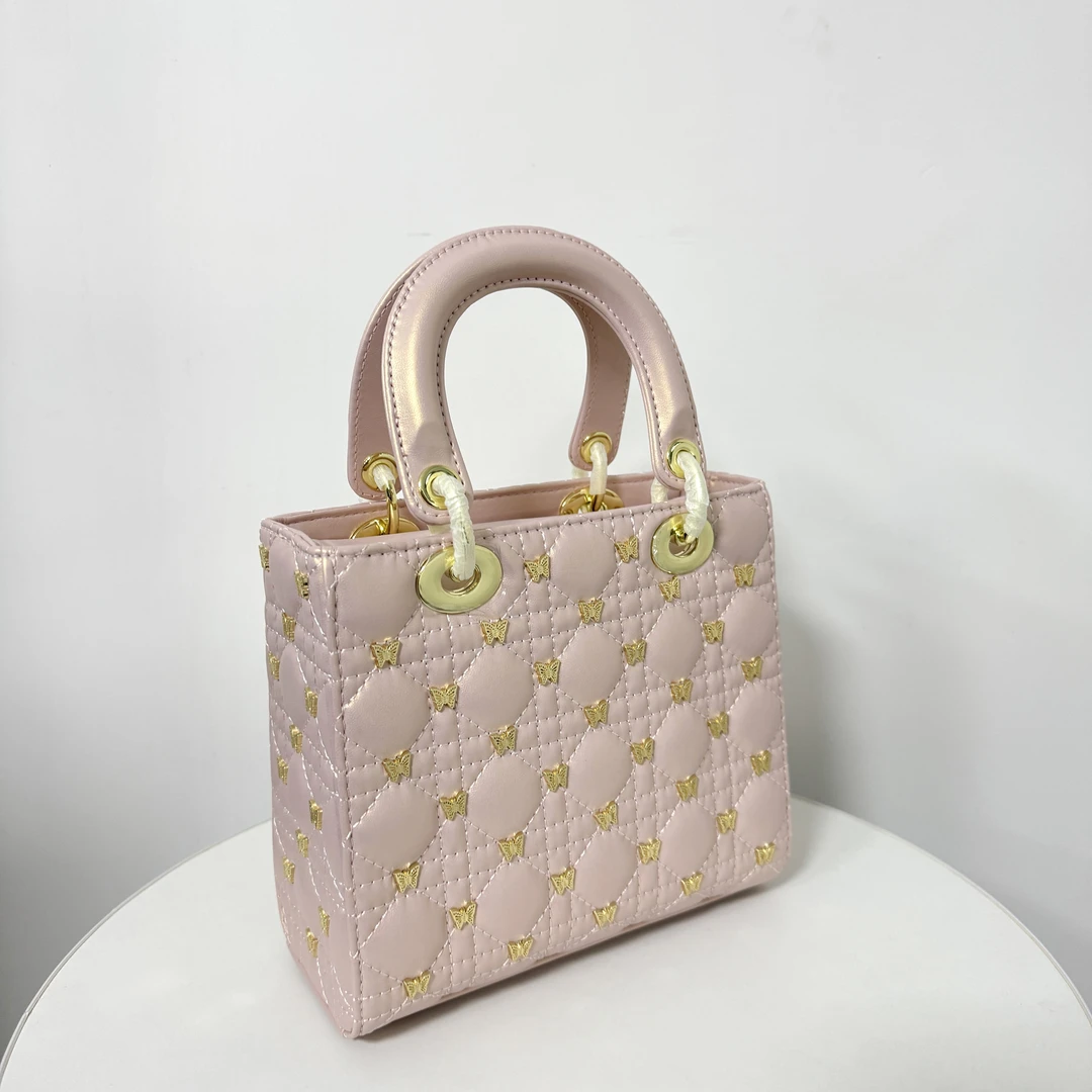 高级质感五格蝴蝶珠光粉手提斜挎包