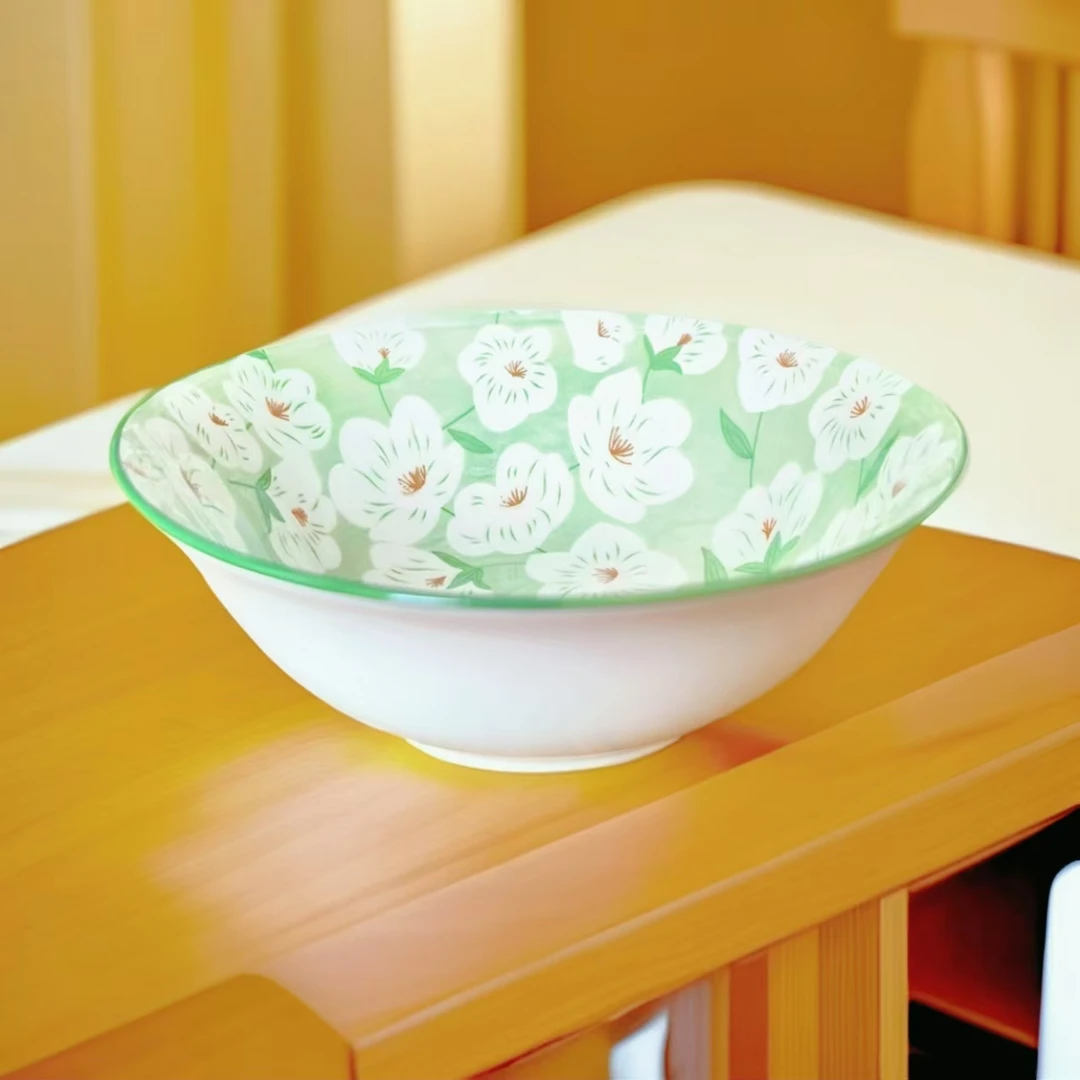 中式陶瓷白梨花釉下彩田园6英寸面碗清新高颜值餐具斗碗家用面碗