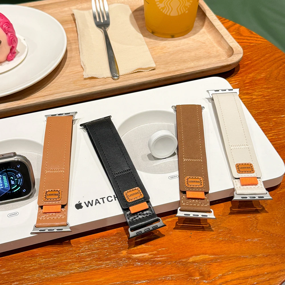 适用AppleWatch皮回环表带苹果s9表带iwatch新款ultra时尚s7/8/se