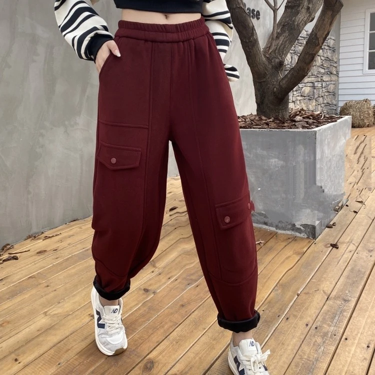 休闲时尚膝盖带盖休闲裤（加厚加绒）