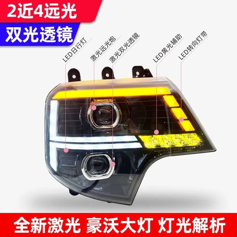 豪沃T7 TX T5G A7 双透镜全LED大灯超亮聚光前大灯黑金款