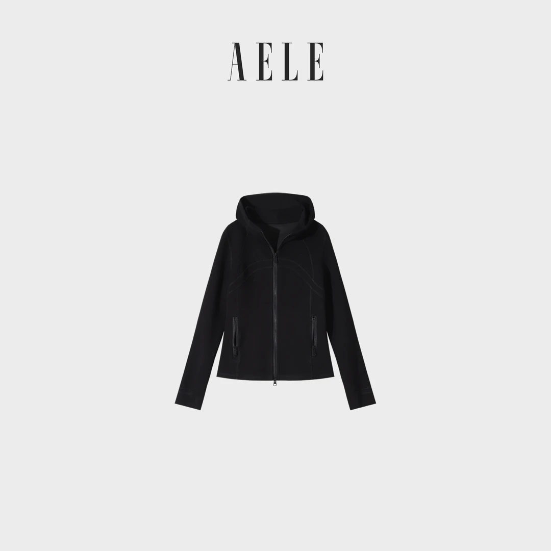 AELE W8F3 0913 AD 简约连帽修身黑色经典外套