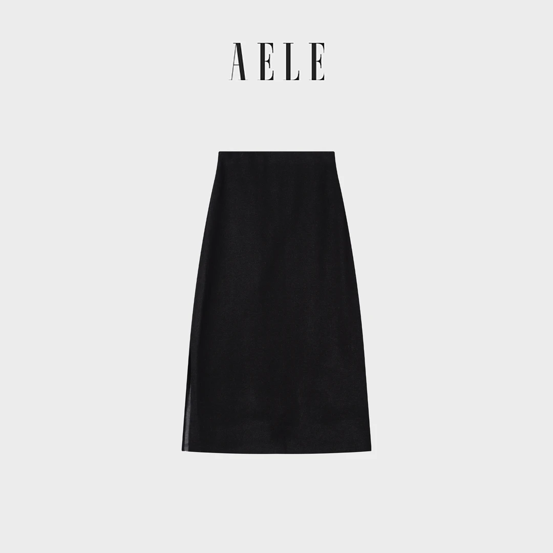 AELE E8F5 1559 AD 秋冬简约松紧腰包臀开叉针织半身裙