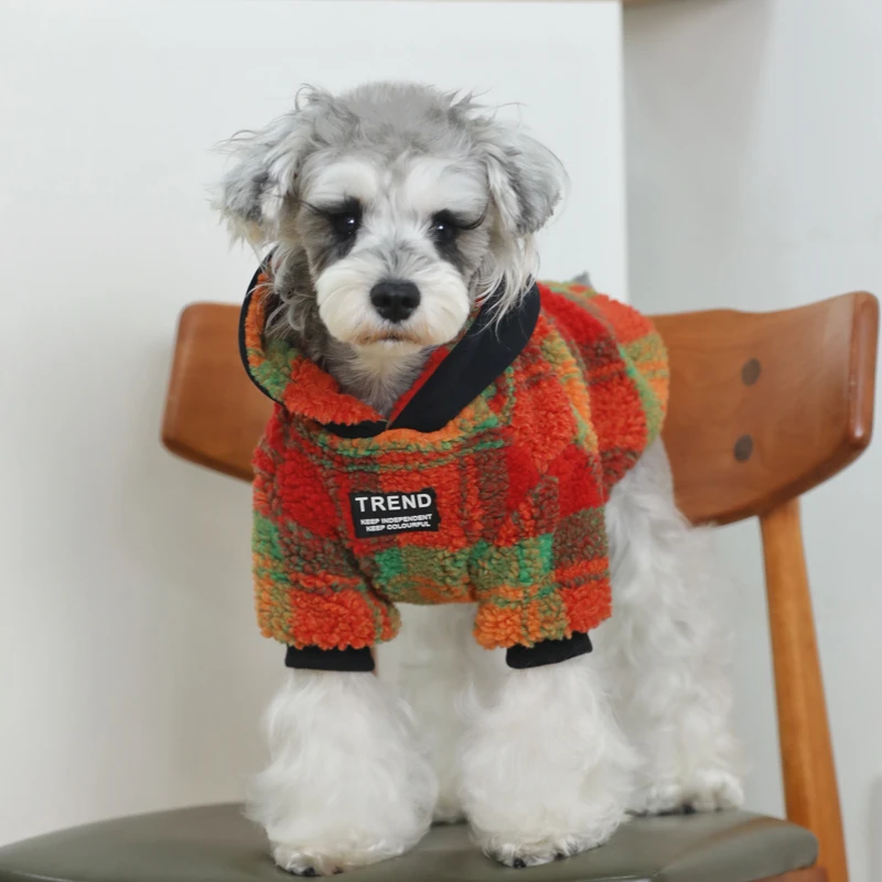 小型犬冬装狗狗衣服保暖羊羔绒格子卫衣泰迪比熊雪纳瑞博美衣服