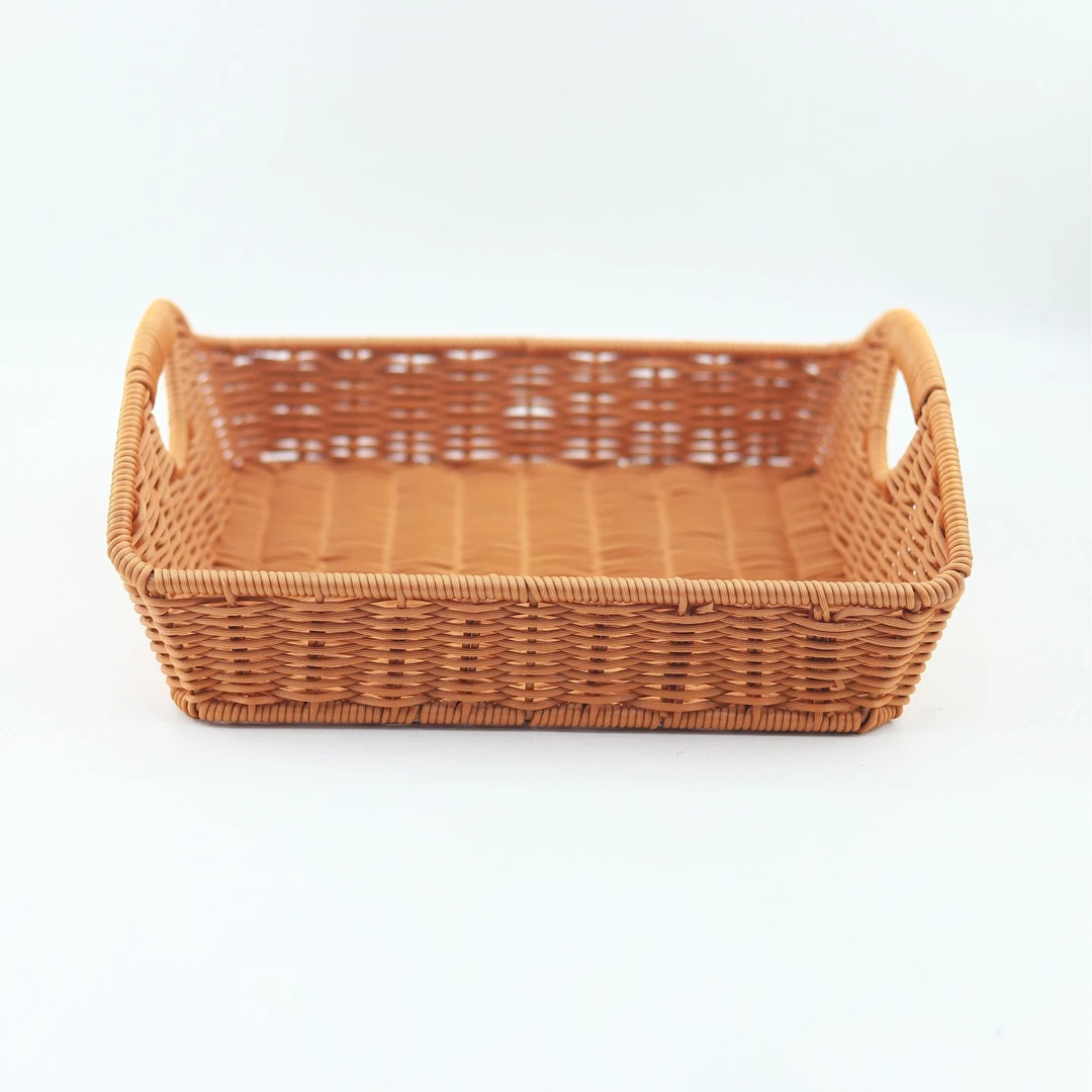 新款双耳水果收纳筐创意仿藤糖果篮子手工家用客厅馒头面包子托盘