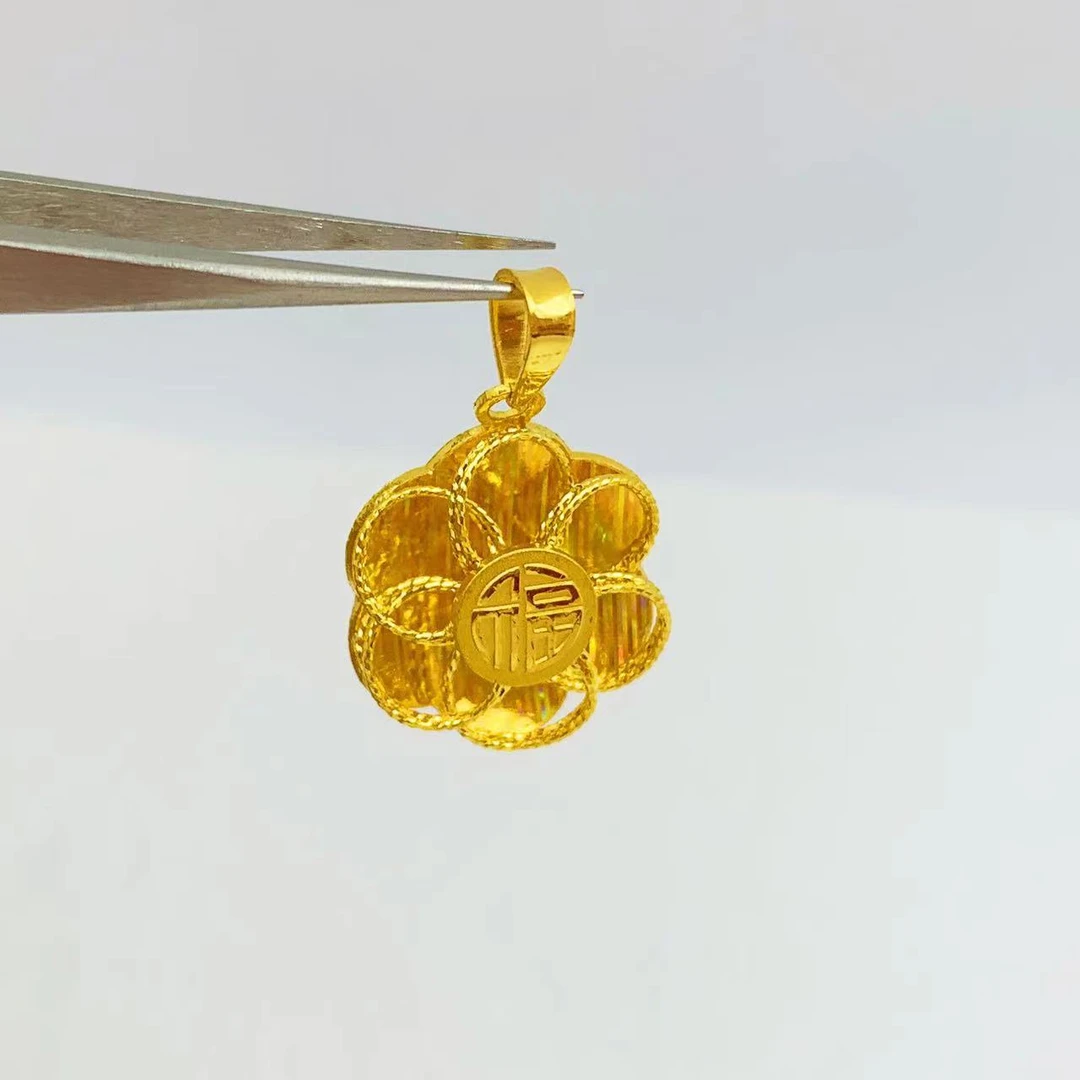足金999 七彩福字花花吊坠 时尚百搭5G工艺黄金首饰 按克卖