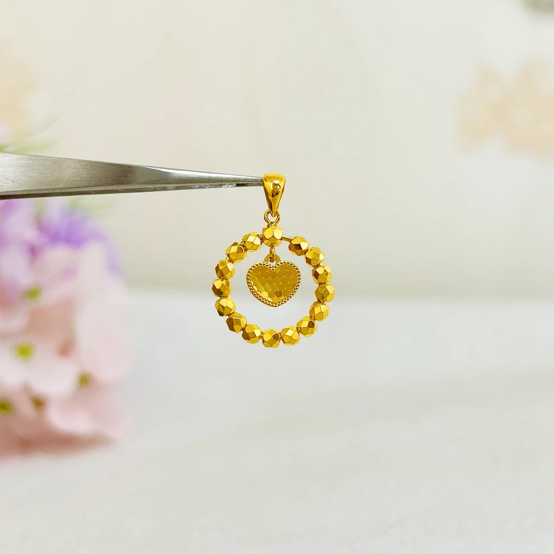 足金999 蹦迪珠圆环鱼鳞爱心吊坠  5G工艺黄金 按克卖 A2