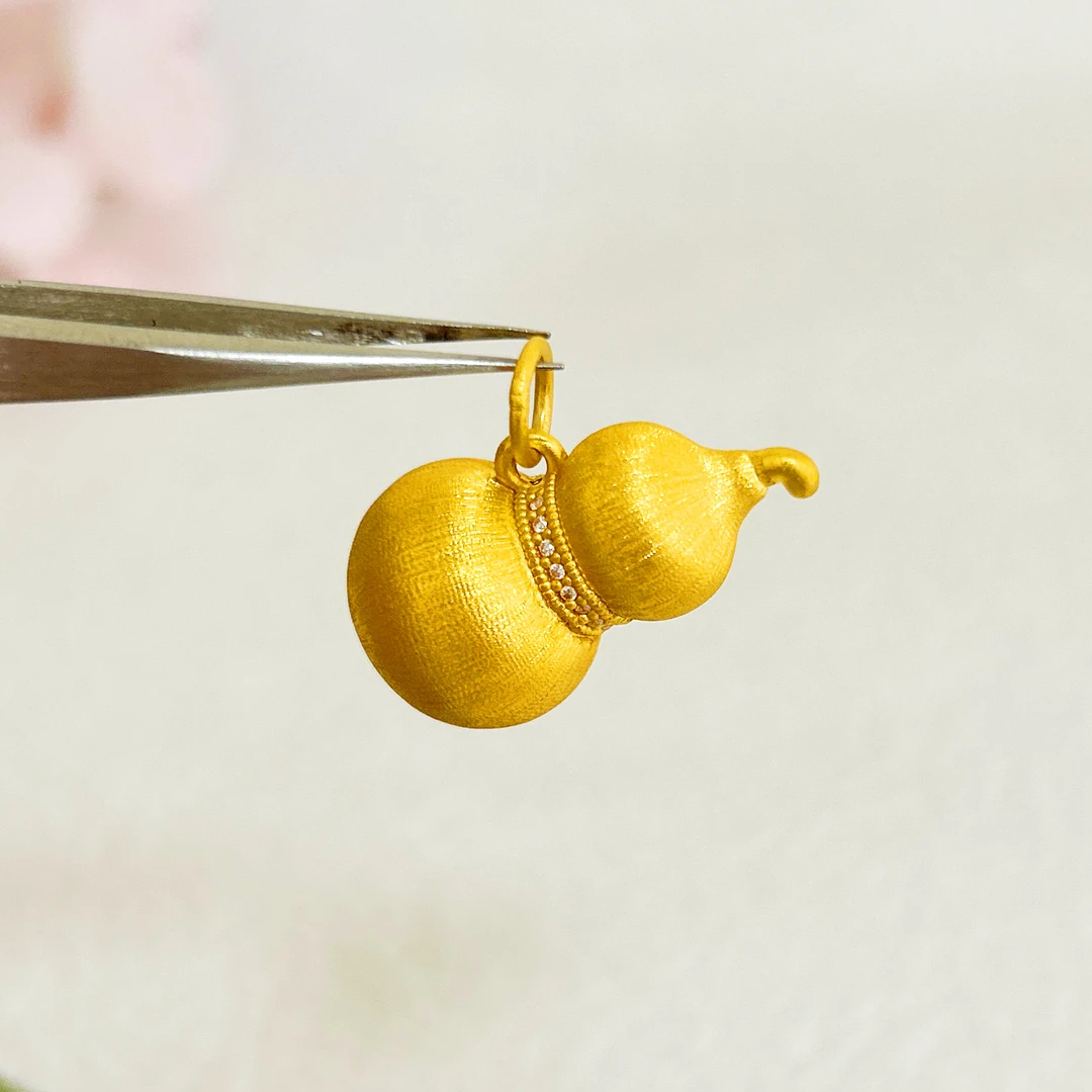 足金999镶嵌拉丝葫芦吊坠5D工艺黄金按克卖 A1