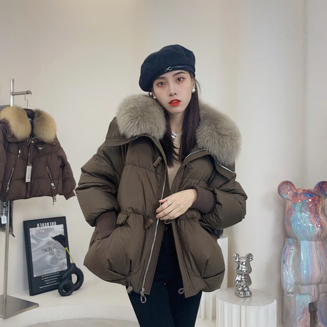 LZ+秋冬新款休闲短款羽绒服女士美拉德大咖宽松海宁皮草鹅绒服