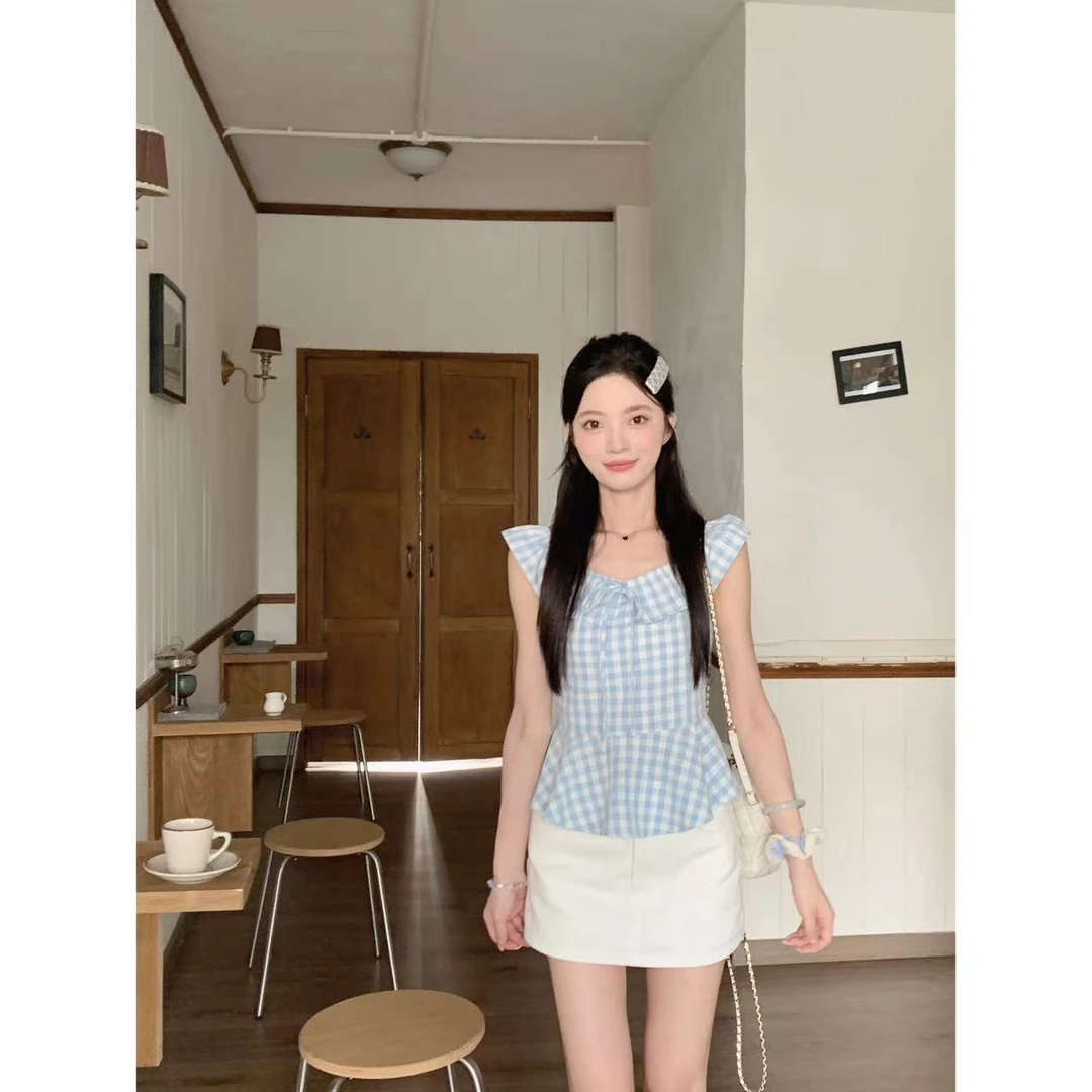 【OYANXI！清清！】海盐沙砾格纹青春感显瘦设计短上衣HH-245237