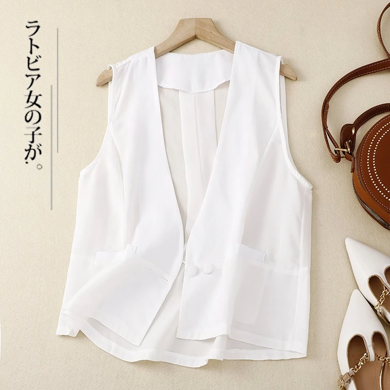 短款马甲夏季外穿宽松雪纺上衣薄款女士马夹背心外套披肩外搭开衫