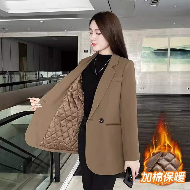 韩版小西装加棉加厚外套女秋冬新款气质网红洋气百搭保暖女士上衣