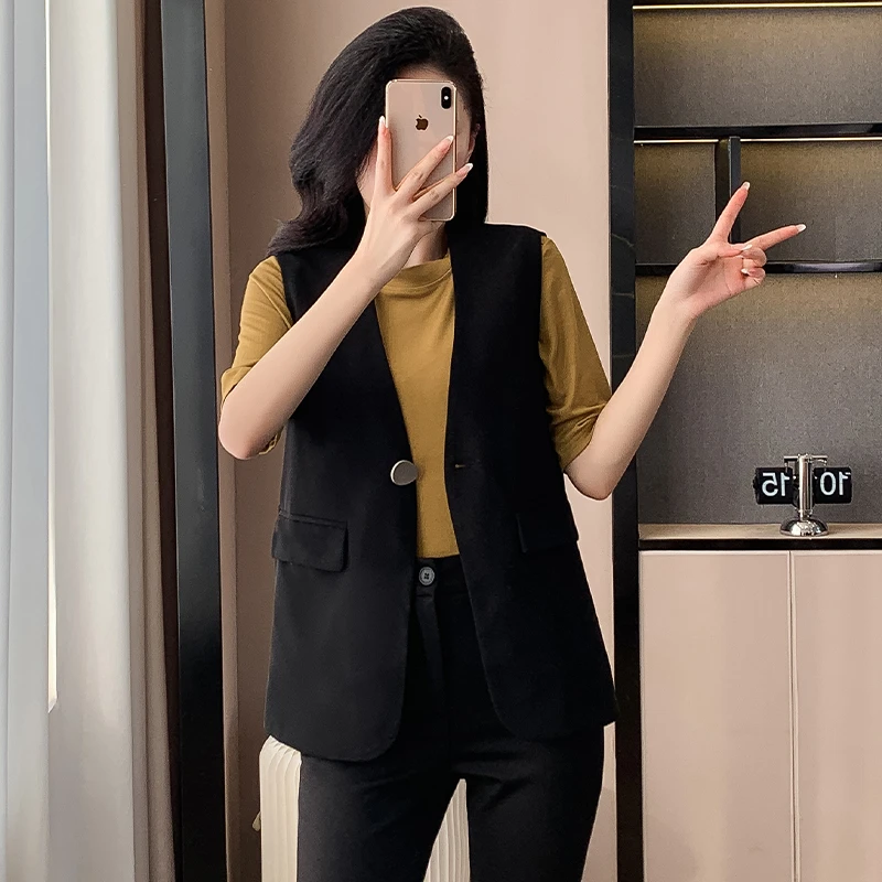 2025新款女装春秋款显瘦马夹外套春秋大码女士坎肩显瘦西装马甲潮