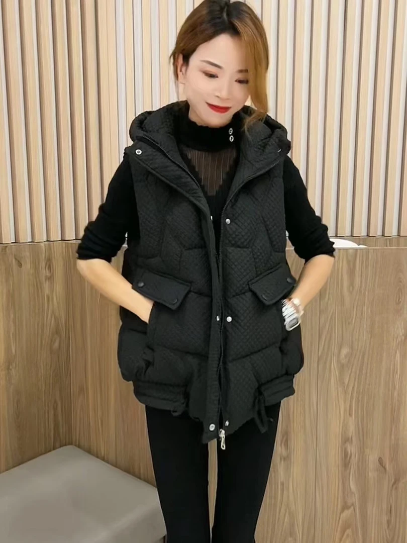 网红时尚连帽百搭加厚宽松女常规款保暖显瘦女马甲新款韩版马夹潮