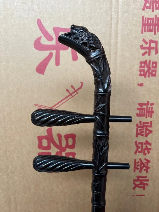 老料黑檀雕刻琴杆二胡越胡高胡通用一鸣惊人太极头小凤头节节高等