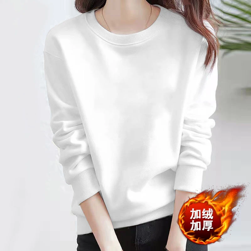 正肩纯色休闲卫衣百搭时尚洋气宽松圆领韩版秋冬显瘦打底外穿上衣