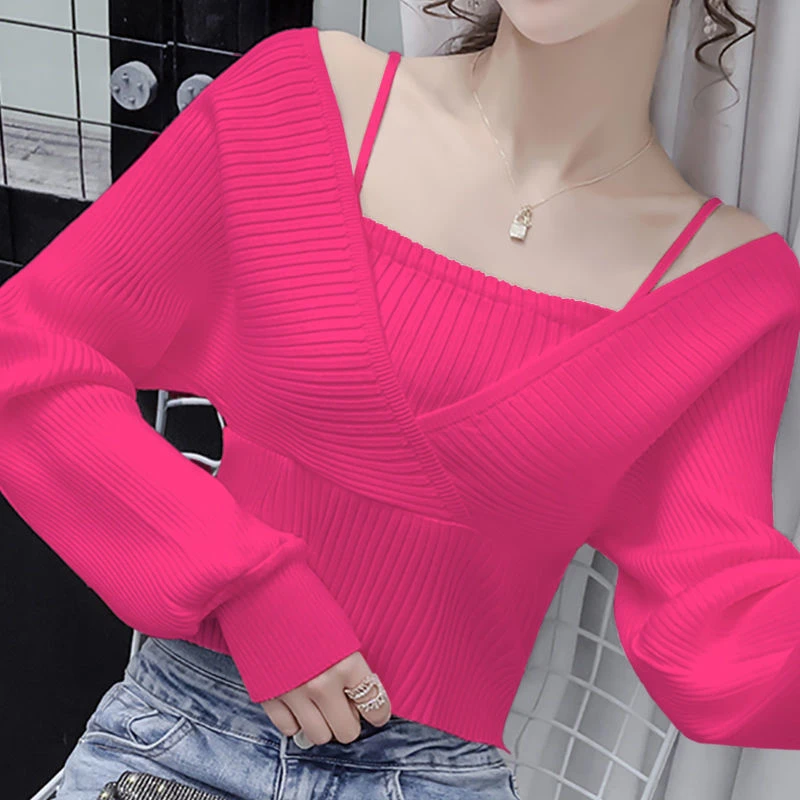 秋装2023新款别致上衣女设计感显瘦洋气假两件毛衣内搭针织打底衫