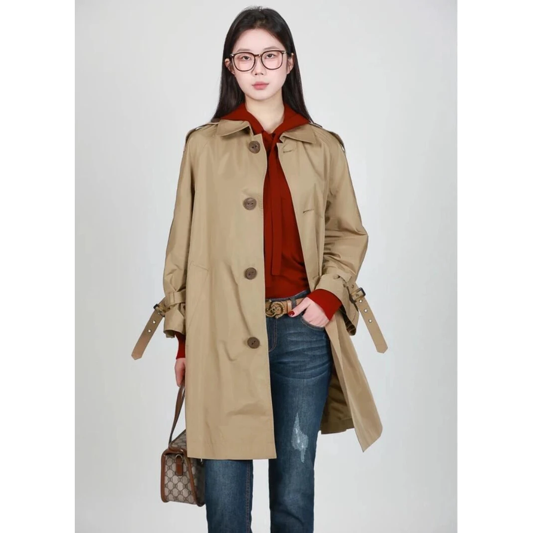 GIRDEAR/哥弟1400607早秋新品时尚宽松中长款休闲百搭风衣外套女