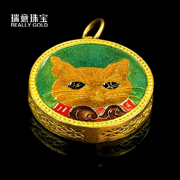 黄金足金999高温烧蓝猫牌爆款吊坠黄金首饰(预售