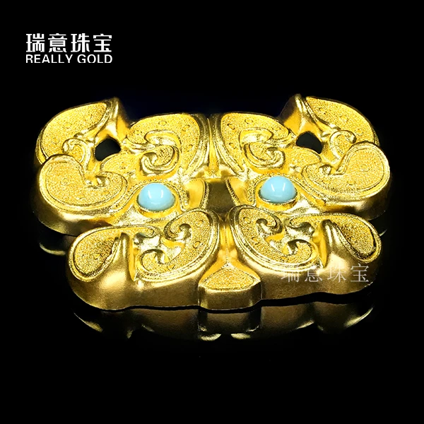 黄金足金999高温烧蓝兽面饕餮吊坠黄金首饰(联系客服咨询现货改价