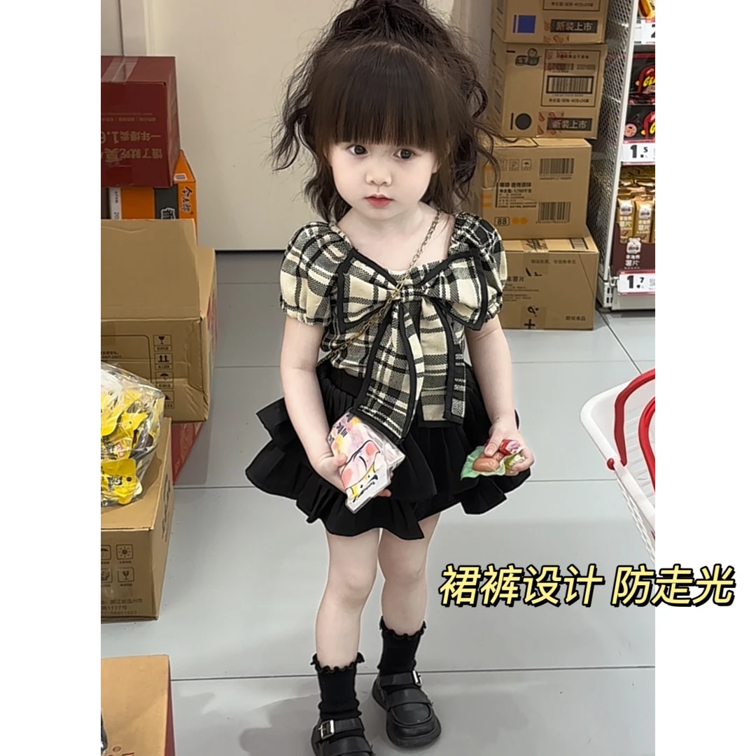 【2024新款】女童夏季洋气百搭套装格子上衣时髦蛋糕半身裙科学实验