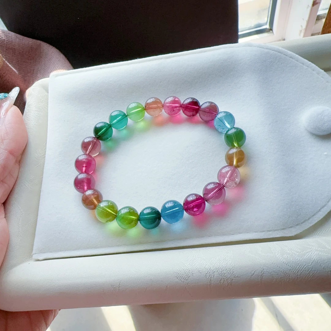 上新～ 纯天然玻璃体彩虹碧玺手链