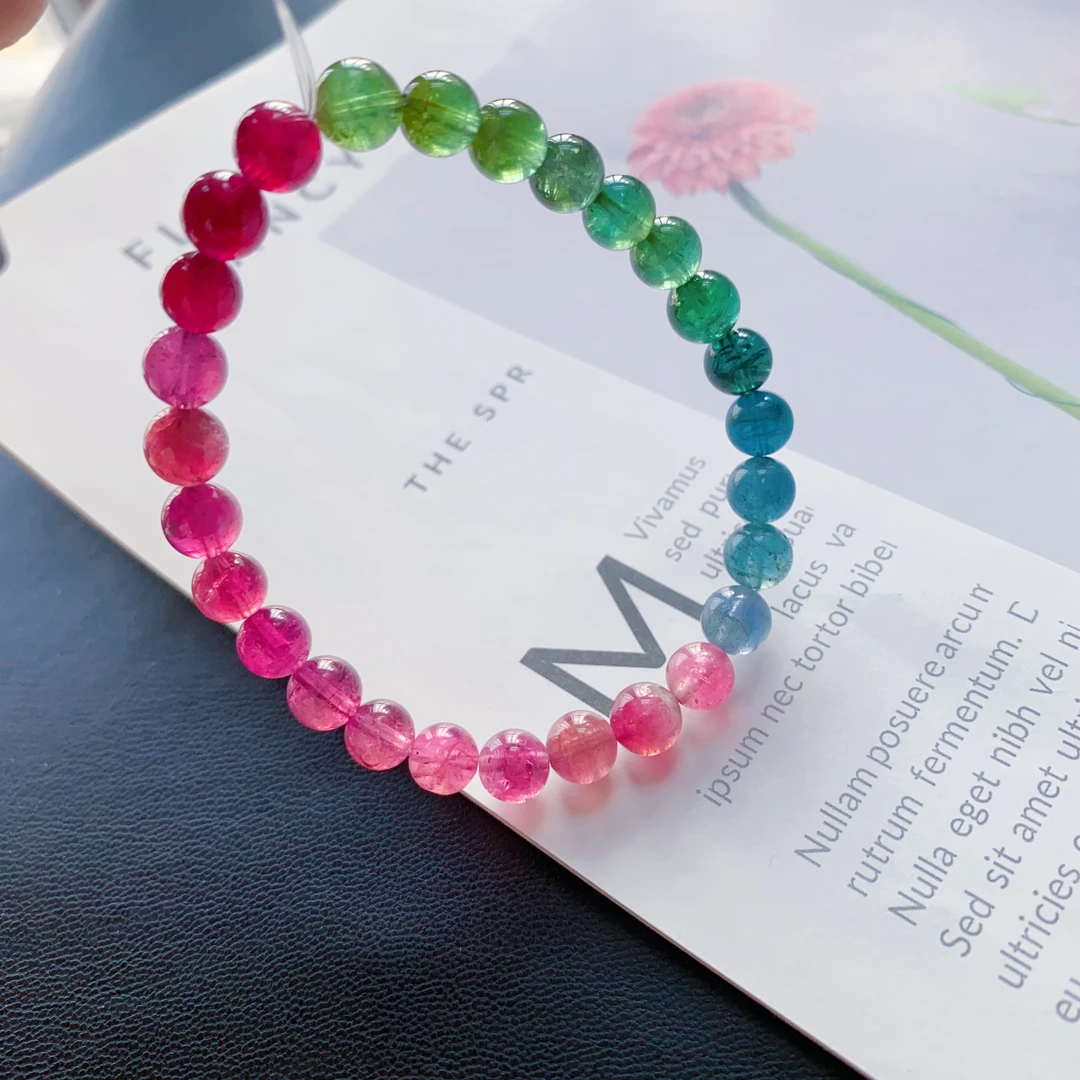 天然正品彩虹碧玺手链女彩色水晶糖果色碧玺手串单圈一物一图