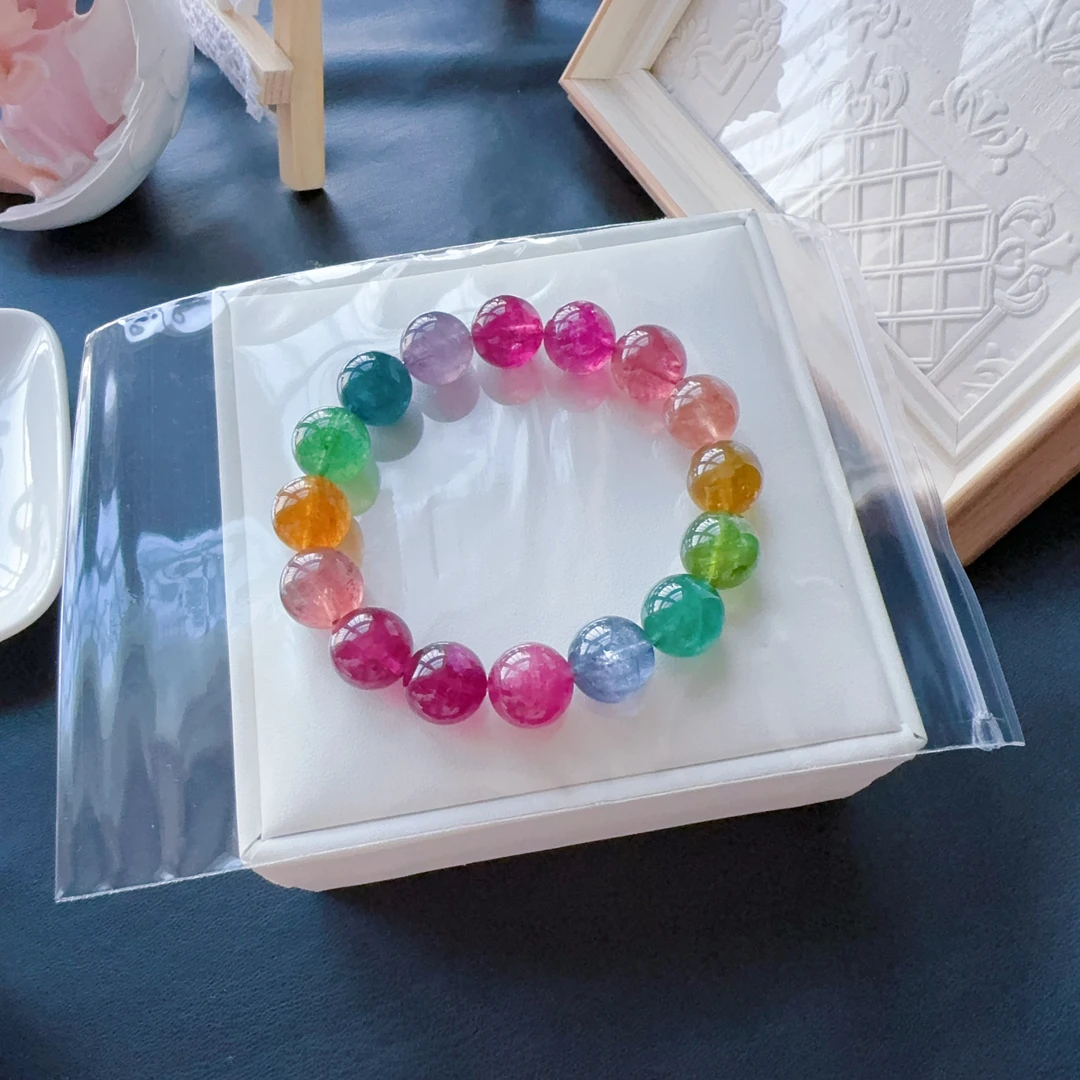 巴西天然荧光色色标彩虹碧玺手链 色彩甜蜜 颜色齐全 晶体通透